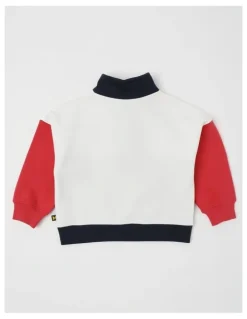 Milkshake 1/4 Zip Splice Sweat Top in White, Navy & Red