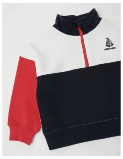 Milkshake 1/4 Zip Splice Sweat Top in White, Navy & Red