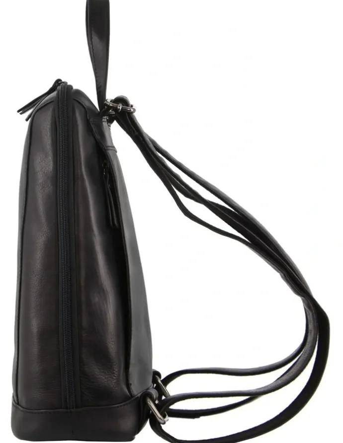 Milleni Nappa Leather Twin Zip Backpack in Black