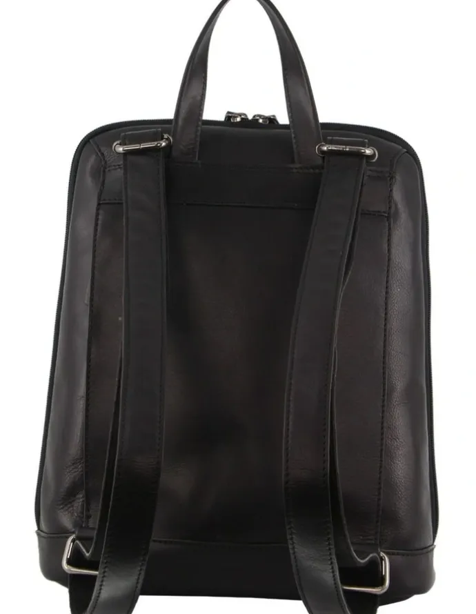 Milleni Nappa Leather Twin Zip Backpack in Black
