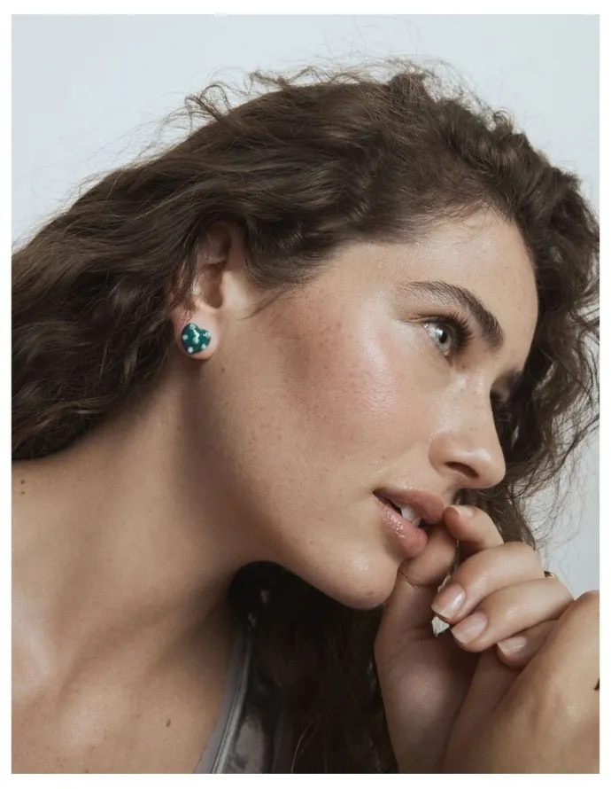 Mimco Polka Heart Stud Earrings in Green