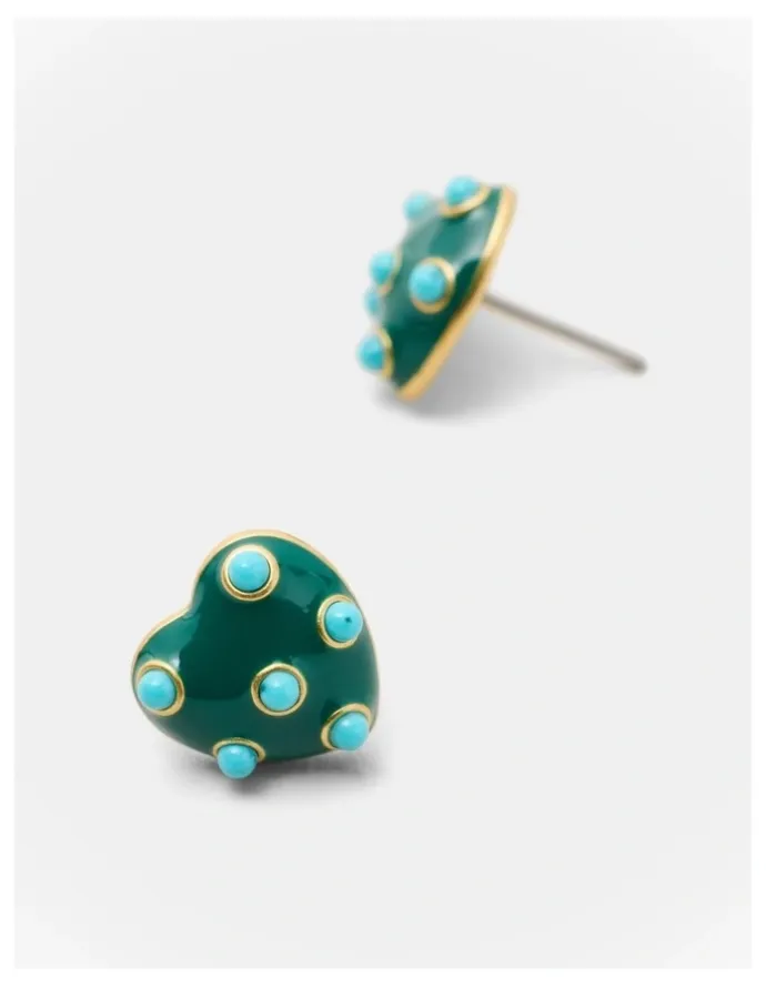 Mimco Polka Heart Stud Earrings in Green