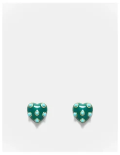 Mimco Polka Heart Stud Earrings in Green