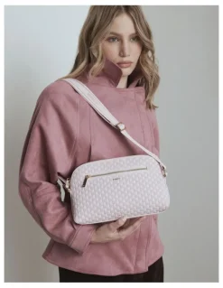 Mimco Squad Woven Crossbody Bag in Pink Salt