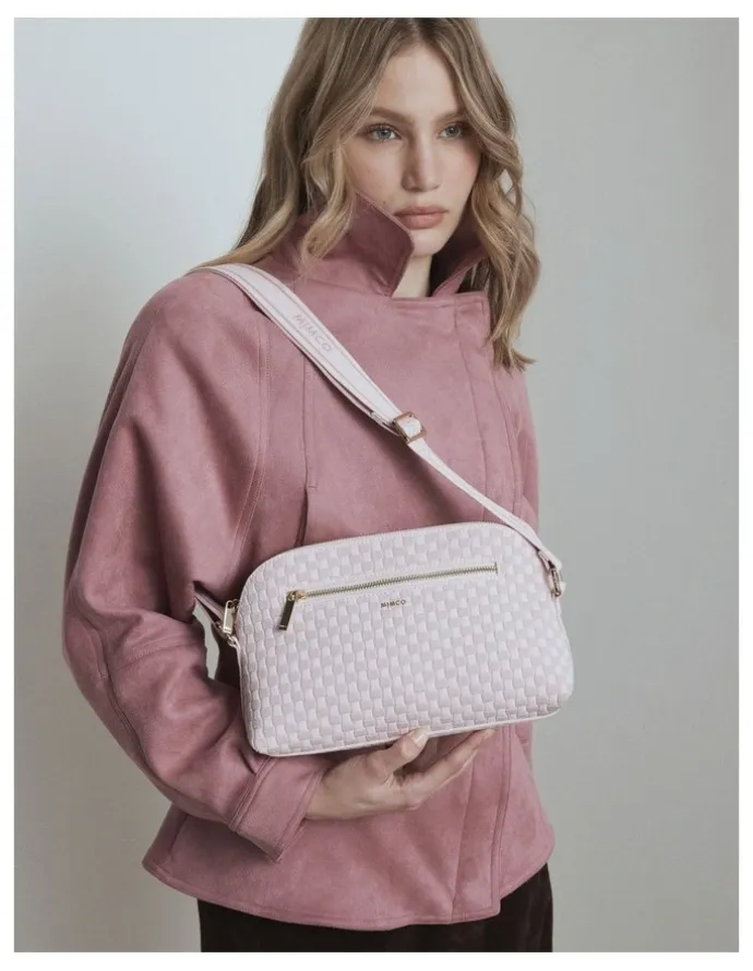 Mimco Squad Woven Crossbody Bag in Pink Salt