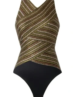 Miraclesuit Swim Sparkle Sands Brio High Neck Underwired One-Piece Shaping Swimsuit in Black Multi