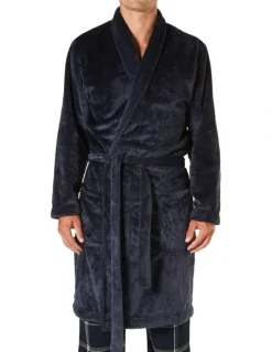 Mitch Dowd Waffle Texture Coral Fleece Dressing Gown in Grey Marle