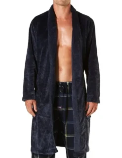 Mitch Dowd Waffle Texture Coral Fleece Dressing Gown in Grey Marle
