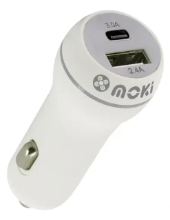 Moki ACC MTCCPW Car Charger + (Type C + USB) 5.4A in White