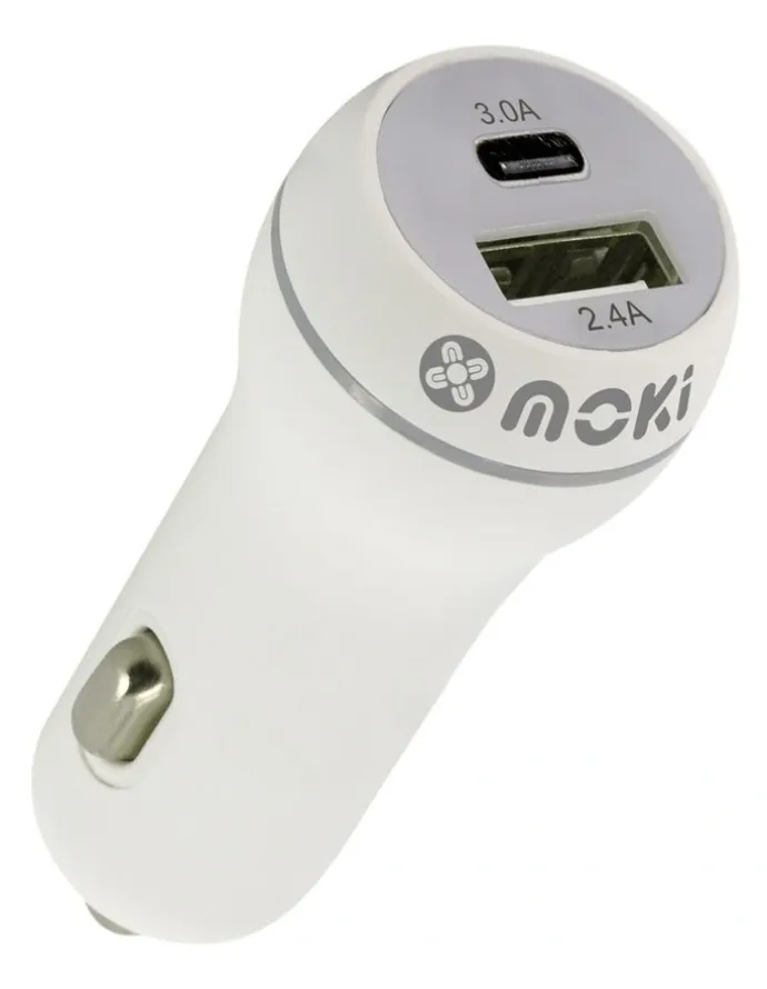 Moki ACC MTCCPW Car Charger + (Type C + USB) 5.4A in White