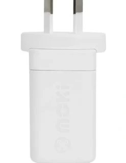 Moki PD 65W GaN Wall Charger 2 x PD USB-C + QC 3.0 USB-A in White ACC-PDW65