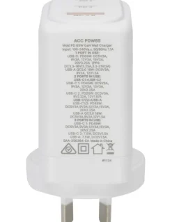 Moki PD 65W GaN Wall Charger 2 x PD USB-C + QC 3.0 USB-A in White ACC-PDW65