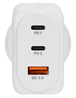 Moki PD 65W GaN Wall Charger 2 x PD USB-C + QC 3.0 USB-A in White ACC-PDW65
