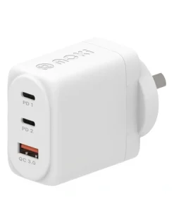 Moki PD 65W GaN Wall Charger 2 x PD USB-C + QC 3.0 USB-A in White ACC-PDW65