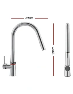 My Plaza Kitchen Mixer Tap Pull Out Round 2 Mode Sink Basin in Silver