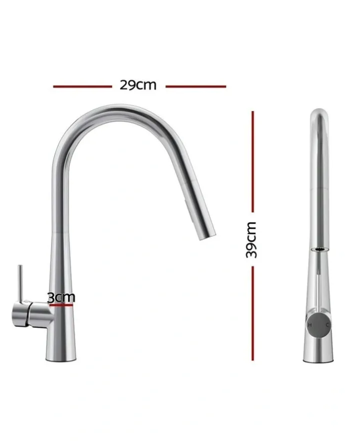 My Plaza Kitchen Mixer Tap Pull Out Round 2 Mode Sink Basin in Silver