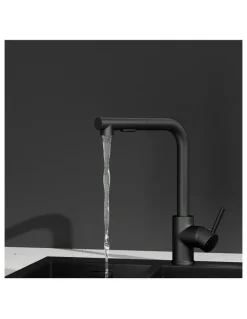 My Plaza Kitchen Mixer Tap Pull Out Rectangle 2 Mode Sink Basin in Black
