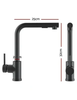 My Plaza Kitchen Mixer Tap Pull Out Rectangle 2 Mode Sink Basin in Black