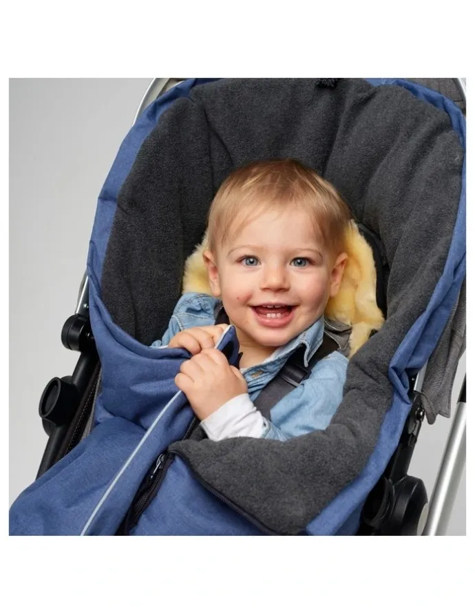 Naturally Sheepskins Naturally Sheepskins Combi Fleece Footmuff with removable Lambskin Liner (Linear Navy Natural)