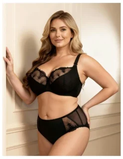 Nessa Selena Unlined Embroidered Large Cup Wired Bra in Black