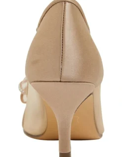Nina Brite Taupe Crystal Satin Heeled Shoes