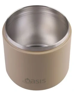 Oasis Double Wall Insulated Food Flask With Quick Release Lid and Spork 550ml in Latte