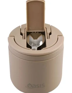 Oasis Double Wall Insulated Food Flask With Quick Release Lid and Spork 550ml in Latte