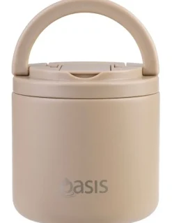Oasis Double Wall Insulated Food Flask With Quick Release Lid and Spork 550ml in Latte