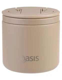 Oasis Double Wall Insulated Food Flask With Quick Release Lid and Spork 550ml in Latte