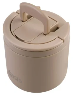 Oasis Double Wall Insulated Food Flask With Quick Release Lid and Spork 550ml in Latte