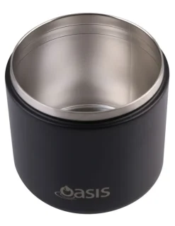Oasis Double Wall Insulated Food Flask With Quick Release Lid and Spork 550ml in Black