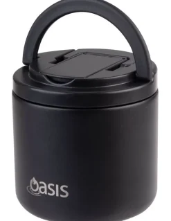 Oasis Double Wall Insulated Food Flask With Quick Release Lid and Spork 550ml in Black