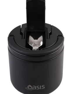Oasis Double Wall Insulated Food Flask With Quick Release Lid and Spork 550ml in Black