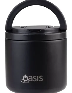 Oasis Double Wall Insulated Food Flask With Quick Release Lid and Spork 550ml in Black