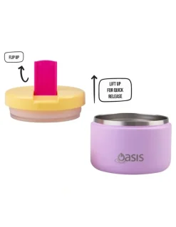 Oasis Stainless Steel Double Wall Insulated Food Flask with Quick Release Lid 300ml in Bubblegum Pink