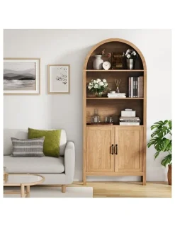 Oikiture Oikiture Arched Bookshelf Display Shelf Bookcase Bookshelves Storage Cabinet