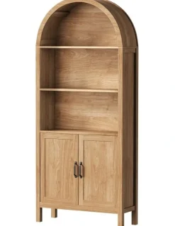 Oikiture Oikiture Arched Bookshelf Display Shelf Bookcase Bookshelves Storage Cabinet