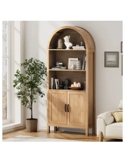 Oikiture Oikiture Arched Bookshelf Display Shelf Bookcase Bookshelves Storage Cabinet