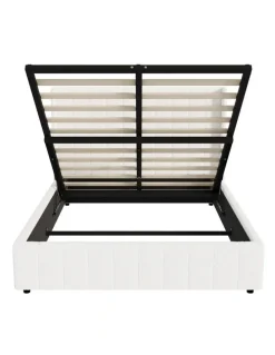 Oikiture Oikiture Bed Frame Double Size Gas Lift Base with Storage Boucle Fabric White