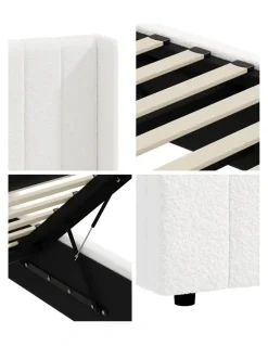 Oikiture Oikiture Bed Frame Double Size Gas Lift Base with Storage Boucle Fabric White