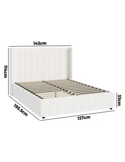 Oikiture Oikiture Bed Frame Double Size Gas Lift Base with Storage Boucle Fabric White
