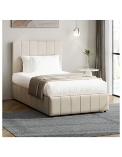 Oikiture Oikiture Bed Frame Gas Lift Beige Fabric-King Single