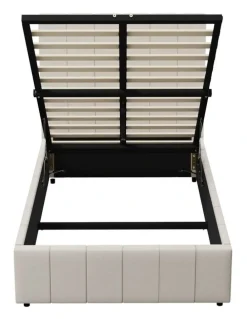 Oikiture Oikiture Bed Frame Gas Lift Beige Fabric-King Single