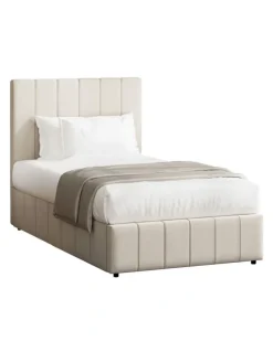 Oikiture Oikiture Bed Frame Gas Lift Beige Fabric-King Single