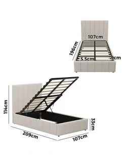 Oikiture Oikiture Bed Frame Gas Lift Beige Fabric-King Single