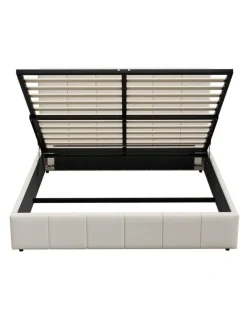 Oikiture Oikiture Bed Frame Gas Lift Beige Fabric- Queen