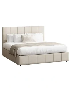 Oikiture Oikiture Bed Frame Gas Lift Beige Fabric- Queen