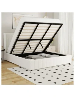 Oikiture Oikiture Bed Frame Gas Lift Base King Size Boucle Fabric