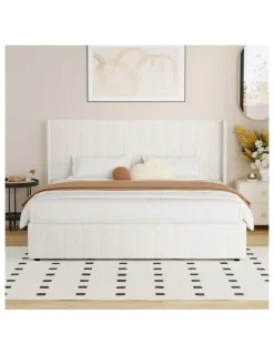 Oikiture Oikiture Bed Frame Gas Lift Base King Size Boucle Fabric