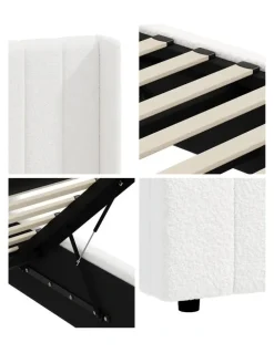 Oikiture Oikiture Bed Frame Gas Lift Base King Size Boucle Fabric